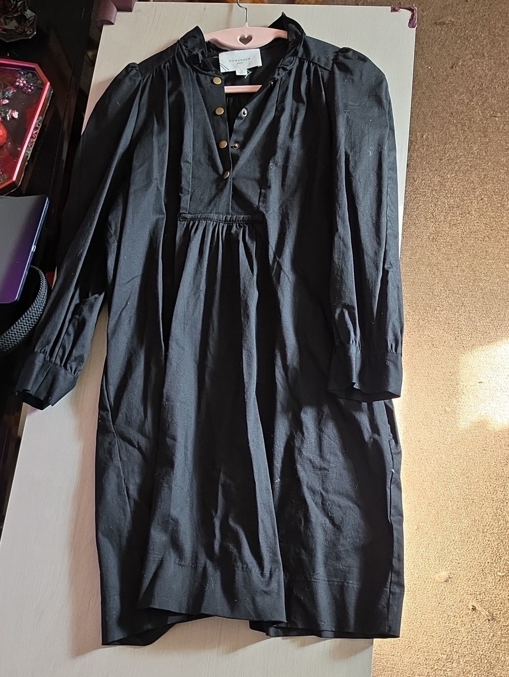 Womens Black Button-Front Long Sleeve Dress